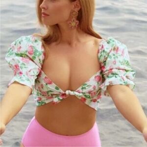 Hill House Pink Roses Isabella Crop Top S  NWT Cottage Core Garden Party Swim